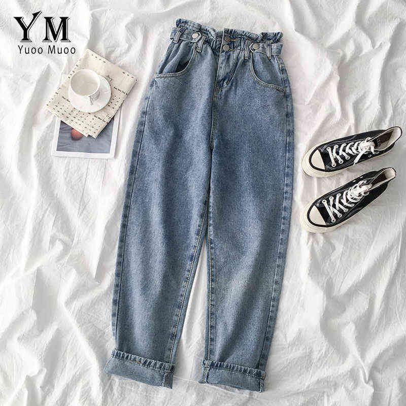 YuooMuoo High Quality Soft Vintage Boyfriend Jeans for Women Elastic High Waist Mom Black Jeans Harajuku Long Denim Pants 211112