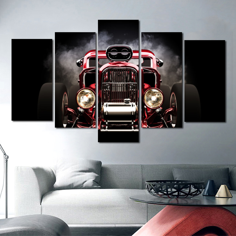 5 Panels/Set Classic Red Car Pictures Canvas Painting Wall Art For Living Room Posters And Prints Home Decoration