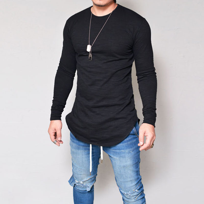 Mens Long Sleeve Hipster Hip Hop Basic Henley T Shirt for Men Swag Curve Hem Slim Fit Cotton Stretchy Pullover13336166071433