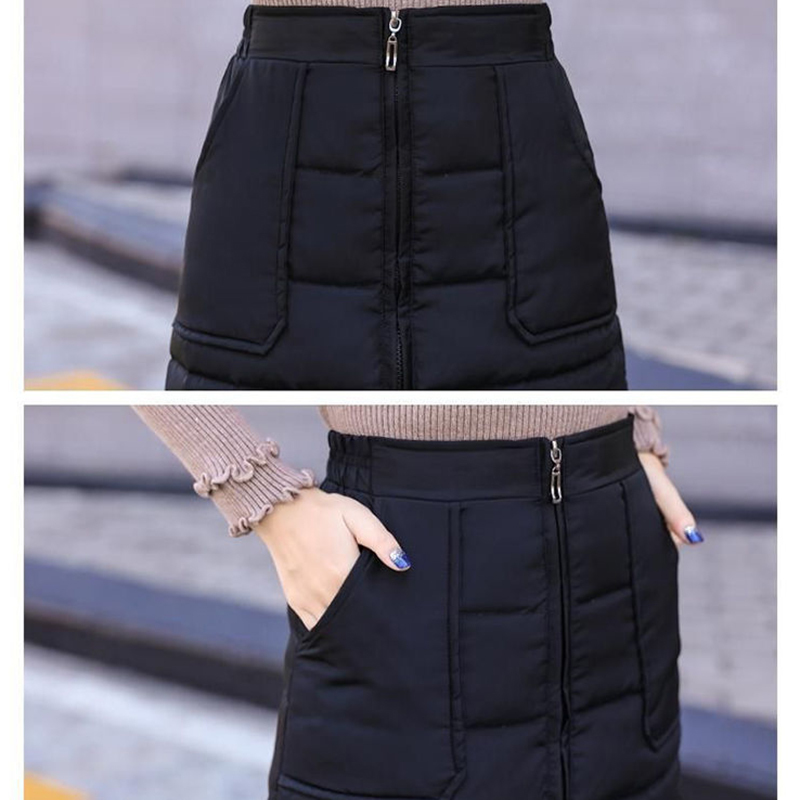 Winter Women Elastic High Waisted Black Down Skirt Thick Warm zipper Slim A word skirt female Fashion Plus Size 4XL Skirt 210306