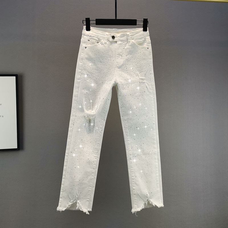 Women's Jeans Female jeans with rhinestones, spring collection and autumn , high waist, tight, cowboy pants straight, for students 064T, 1# shoe box 
Women's Jeans Female jeans with rhinestones, spring collection and autumn , high waist, tight, cowboy pants straight, for students 064T, 1# shoe box