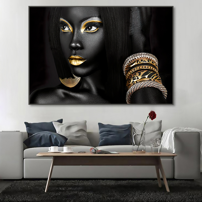 African Woman Oil Painting Black Women Canvas Poster Prints Wall Art Pictures Scandinavian Modern Paintings for Living Room Wall
