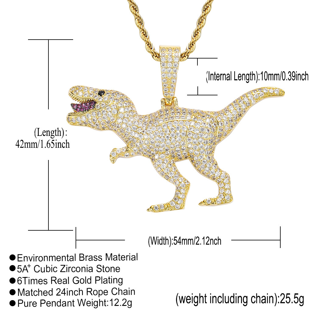 18k Gold Plated Hip Hop Necklace Jewelry Set Iced Out Cubic Zirconia Owl Spider Unicorn Shark Dinosaur Pendant Necklaces for Women Men Punk Rock Jewel