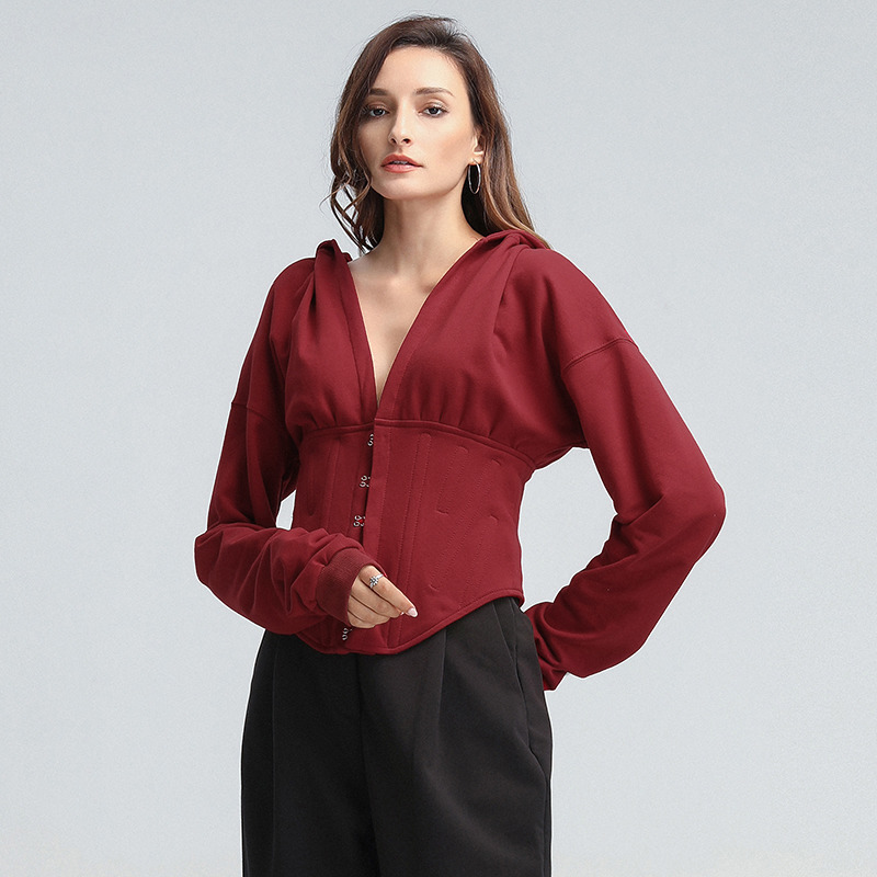 TWOTWINSTYLE Drawstring Bandage Sweatshirt For Women V Neck Long Sleeve Tunic Lace Up Casual Sweatshirts Female Fall New 201212