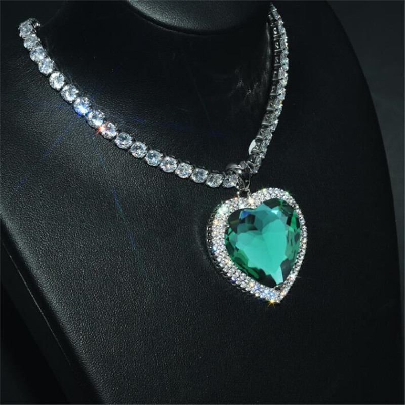Ins Top Sell Infinity Brannd Jewelry Sterling Sier Ocean Heart Pendant White Gold Fill Aquamarine CZ Dia Women Wedding Clavicle Necklace Gift
