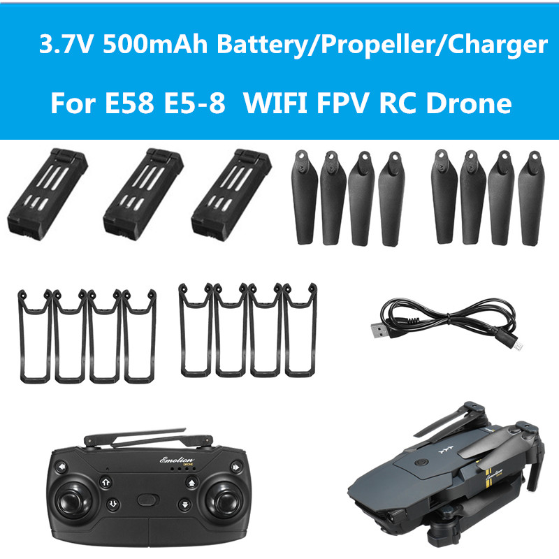 E58 E5-8 WIFI FPV RC Drone 3.7V 500mAh Battery Propeller protect frame usb charge remote control E58 Drone battery parts
E58 E5-8 WIFI FPV RC Drone 3.7V 500mAh Battery Propeller protect frame usb charge remote control E58 Drone battery parts