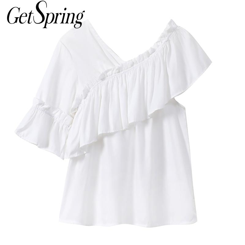 GetSpring Women Blouse V Neck Short Sleeve Shirt Irregular Ruffle Loose Ladies Tops Chic Summer White Blue 210601
GetSpring Women Blouse V Neck Short Sleeve Shirt Irregular Ruffle Loose Ladies Tops Chic Summer White Blue 210601
