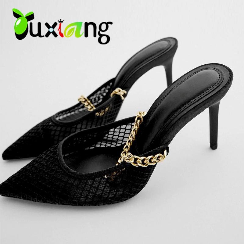 Women Slipper Heels Sexy High Heels Ladies Shoes Luxury Metal Chain Slides Women Shoes Summer Casual Outdoor Beach Female Sandal, Black
Women Slipper Heels Sexy High Heels Ladies Shoes Luxury Metal Chain Slides Women Shoes Summer Casual Outdoor Beach Female Sandal, Black
