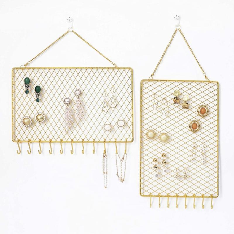 Jewelry Pouches, Bags E56A Durable Rectangle Hanging Earring Stud Wall Mounted Organizer Decorative Diamond Grid Shape Hooks For Necklaces
Jewelry Pouches, Bags E56A Durable Rectangle Hanging Earring Stud Wall Mounted Organizer Decorative Diamond Grid Shape Hooks For Necklaces