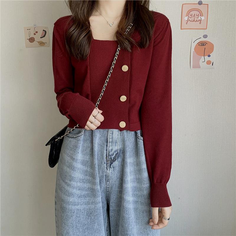 Women's T-Shirt Year Of Birth Sweater Red 2021 Early Spring Design Sense Retro Square Collar Short Long Sleeve Women., Black
Women's T-Shirt Year Of Birth Sweater Red 2021 Early Spring Design Sense Retro Square Collar Short Long Sleeve Women., Black