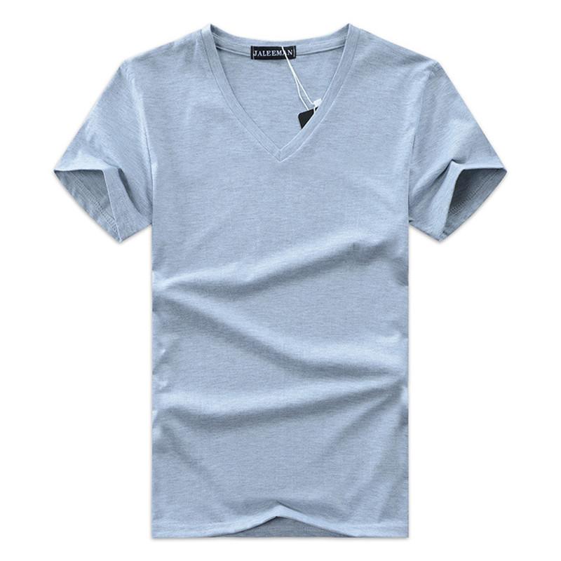 Men's V-Neck Slim Fit T-Shirt Casual Summer Short Sleeve Broadcloth Tee Tops Plus Size S-5Xl Green Gray Black Navy White B1