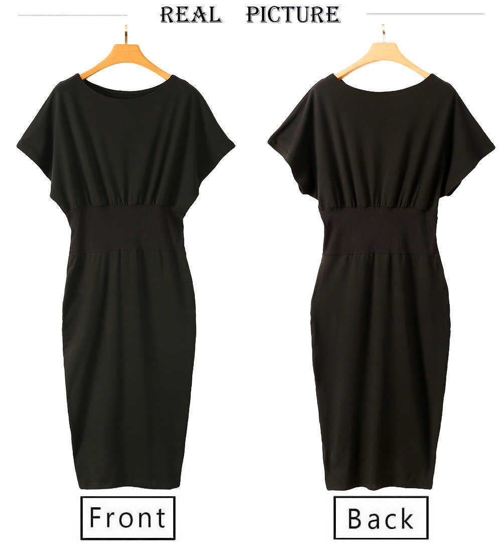 Elegant Lady Pencil Dresses Summer O-Neck Short Sleeve Shrinkage Mid Waist Slim Black Casual Wrap Hips Pullover 210526