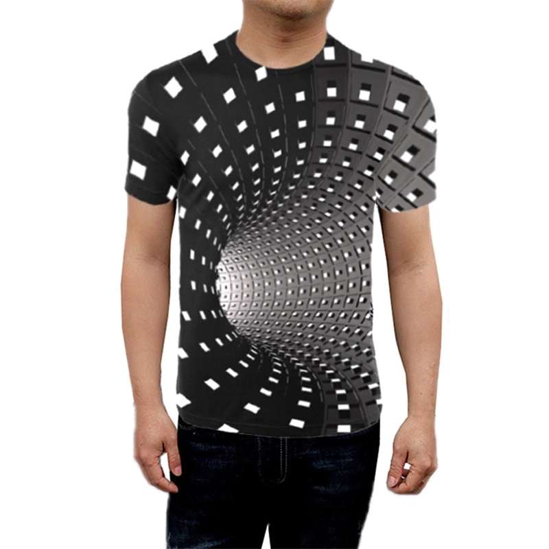 Men Women Short Sleeve T-Shirt 3D Swirl Print Optical Illusion Hypnosis Tee Tops XRQ88 210629