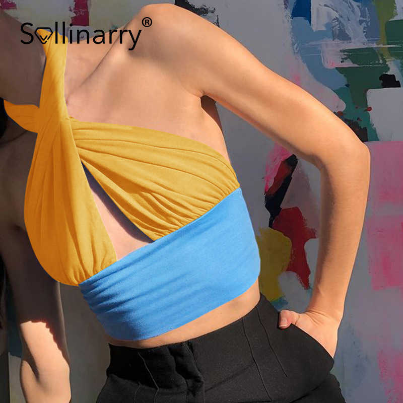 Sollinarry Sexy green cotton tank tops for women Fashion night club crop top ladies Solid short high street women top 210709
