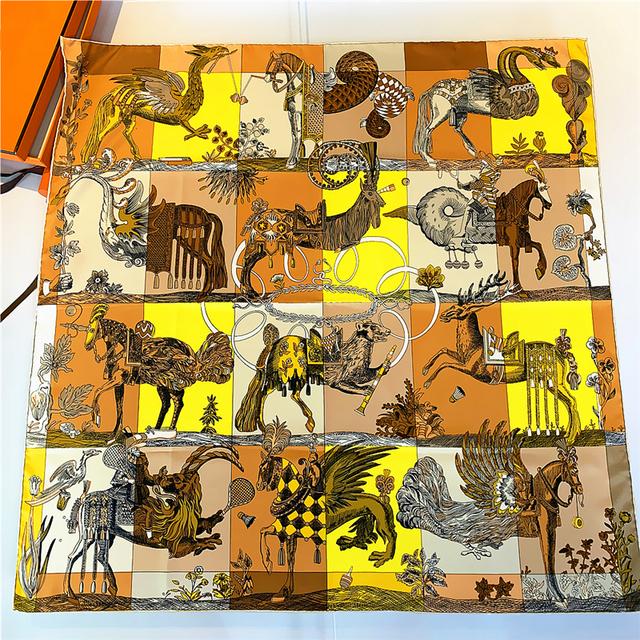 Scarves Satin Scarf Handkerchiefs Woman Neck Twill Silk Large Handmade Curling Horse Rider Animal Square Shawl Warm