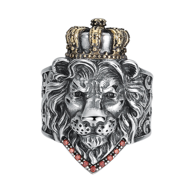 925 sterling silver lion king adjustable rings American European antique silver two-tone handmade vintage designer luxury jewelry rings