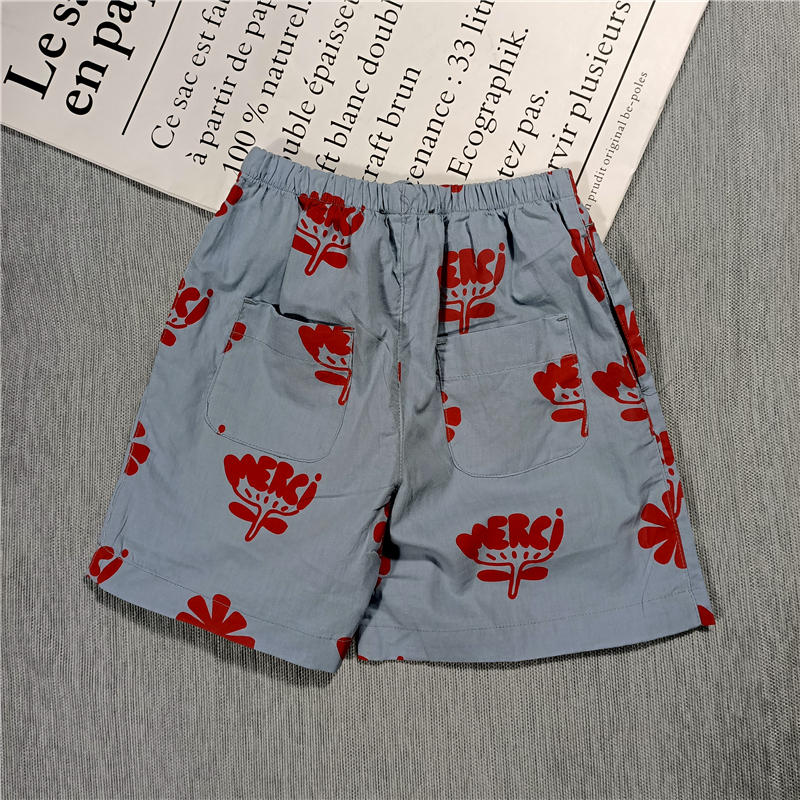 Summer new boys and girls children's and children's shorts, splash ink puppy cherry print cotton shorts pocket elastic shor 210308
