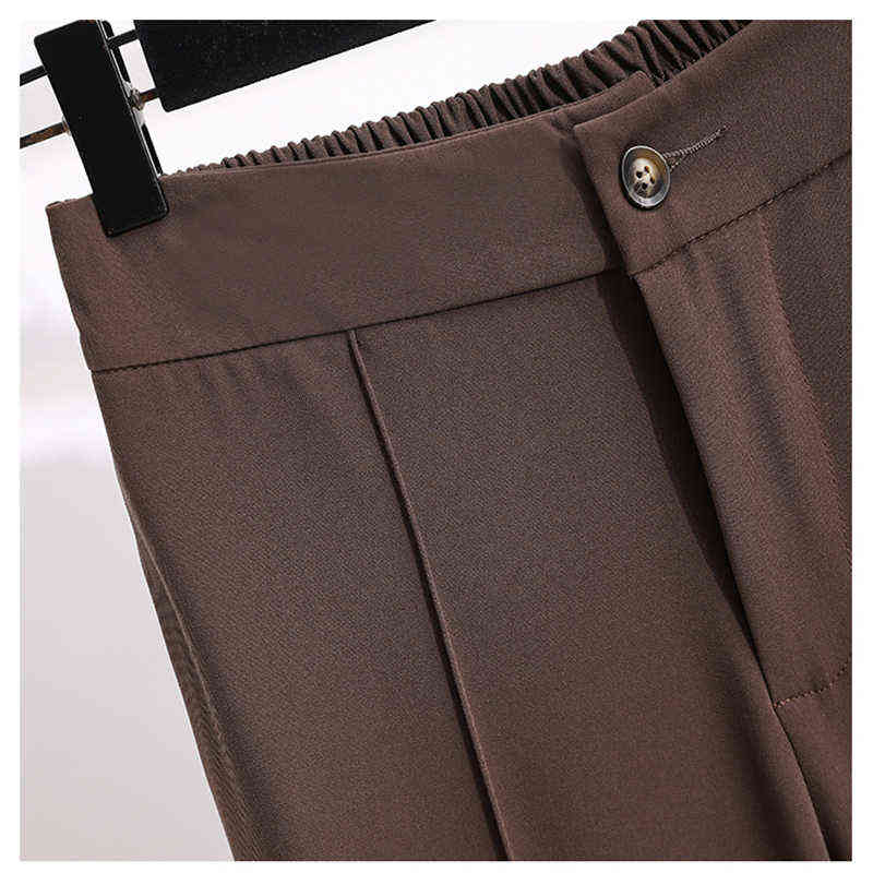 Women Chic Office Wear Straight Pants Vintage High Waist Slit Ladies Trousers Plus Size Baggy Korean Autumn Wide Leg 211115