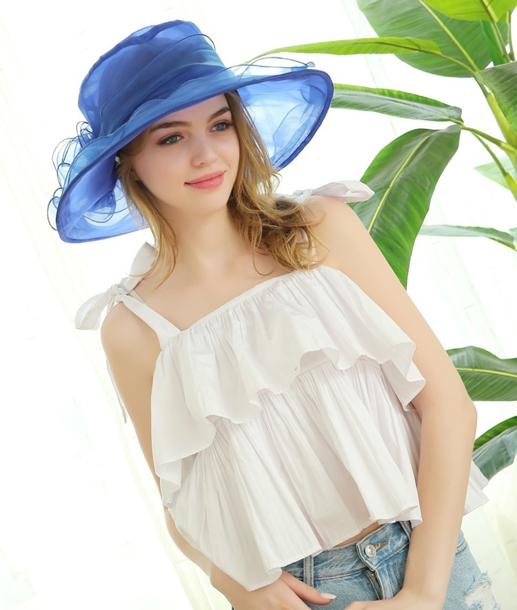 Bride Women Church Sun Hat Wide Brim Cap Wedding Dress Tea Party Floral Beach church hats