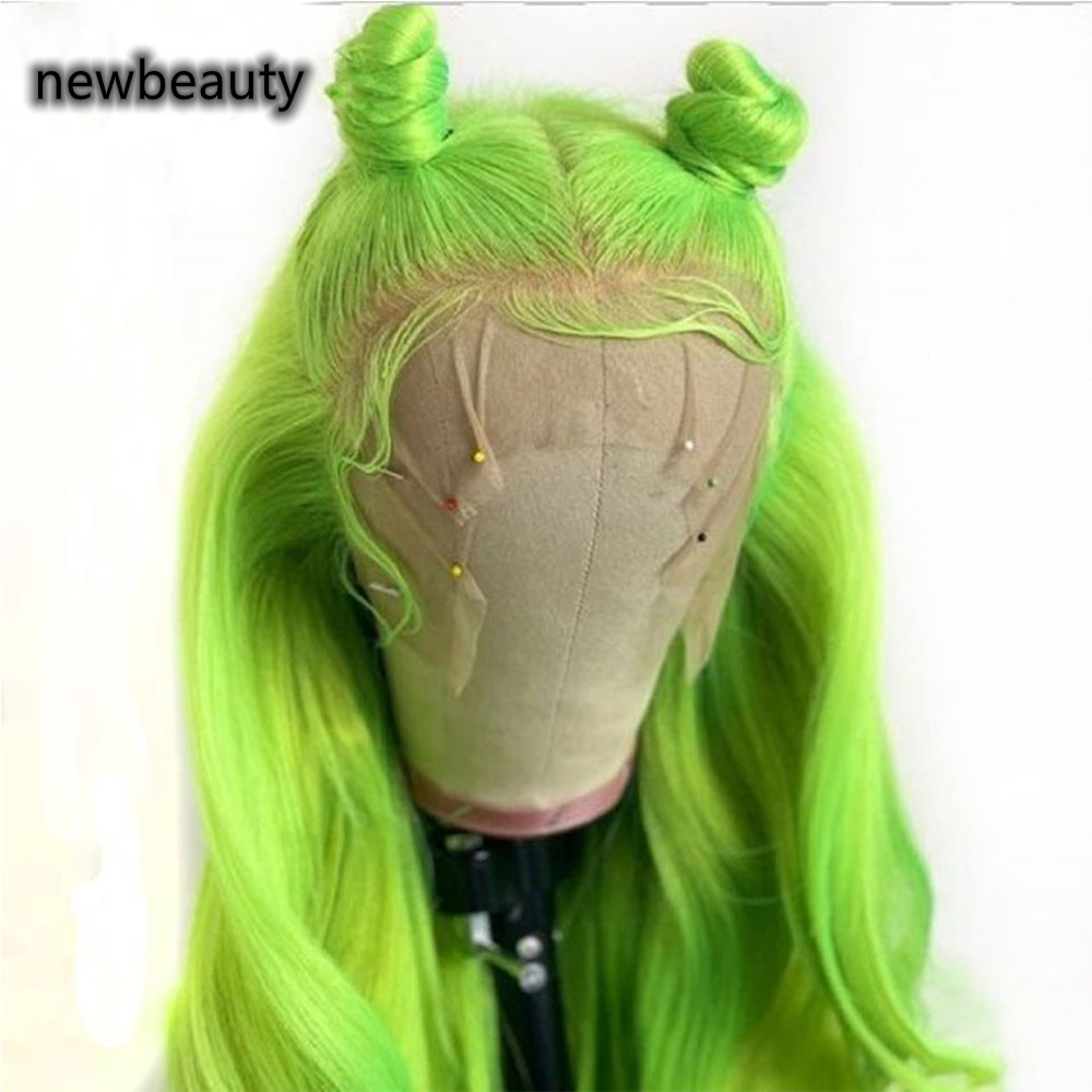 Synthetic Lace Frontal Wig Natural Wave Hair Green Color Long Wavy Wigs For Black Women Cosplay Party