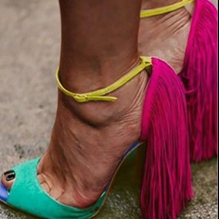 Women's Peep Toe Fringe Decoration 10CM High Heel Red Ankle Buckle Big Size for Party Sandals Ladies Shoes Sandalias De Mujer, As picture
Women's Peep Toe Fringe Decoration 10CM High Heel Red Ankle Buckle Big Size for Party Sandals Ladies Shoes Sandalias De Mujer, As picture