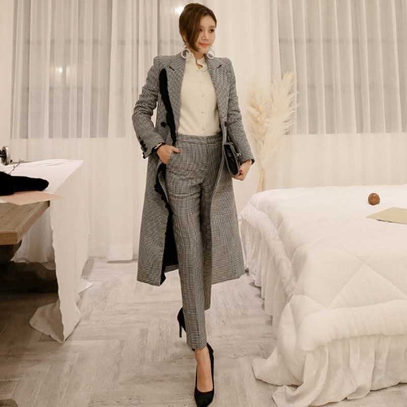 High Quality Autumn Double Breasted Plaid Wool Blend Blazer Long Coat Full Pant Office Lady Two Piece Work Sets 210525, Picture color
High Quality Autumn Double Breasted Plaid Wool Blend Blazer Long Coat Full Pant Office Lady Two Piece Work Sets 210525, Picture color