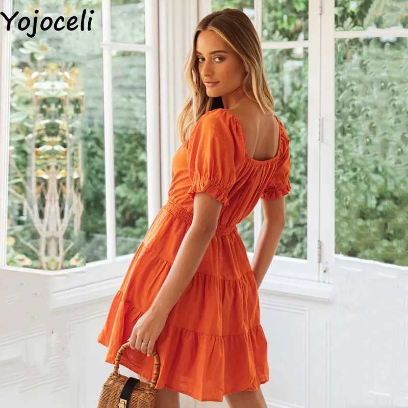 Yojoceli Elegant ruffle pleated short dres Summer sexy beach bow Casual cool cute daily vestidos 210609
