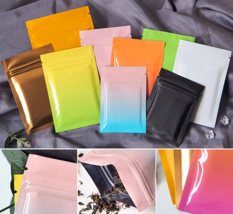 300pcs Small Multi-color Flat Bottom Aluminum Foil Zip Lock Bag Resealable Zipper Mylar Food Meat Powder Corn Beads Jewelry Heat Sealing Logo Printing