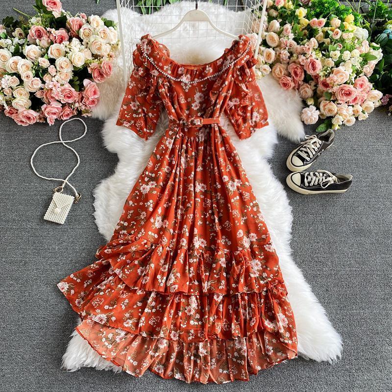Bohemian Women Sexy Slash Neck Chiffon Long Dress Female Floral Printed Ruffle Maxi Vestidos Elegant Big Swing Beach Party Robe Casual, Brown
Bohemian Women Sexy Slash Neck Chiffon Long Dress Female Floral Printed Ruffle Maxi Vestidos Elegant Big Swing Beach Party Robe Casual, Brown