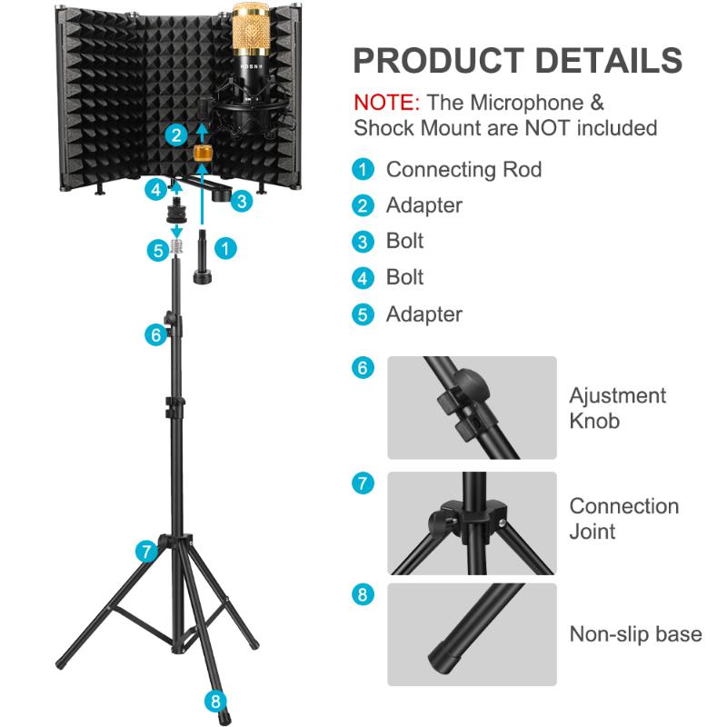 Microphones Microphone Isolation Shield 3 Panel With Stand Sound-proof Plate Acoustic Foams Foam For Studio Recording Bm800