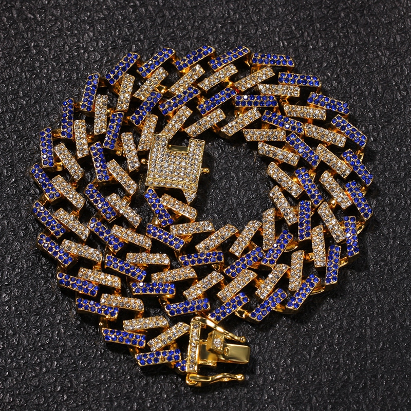 Hip Hop Bling Chains Jewelry Men Iced Out Necklace Gold Silver Black Blue Diamond Miami Cuban Link Chain