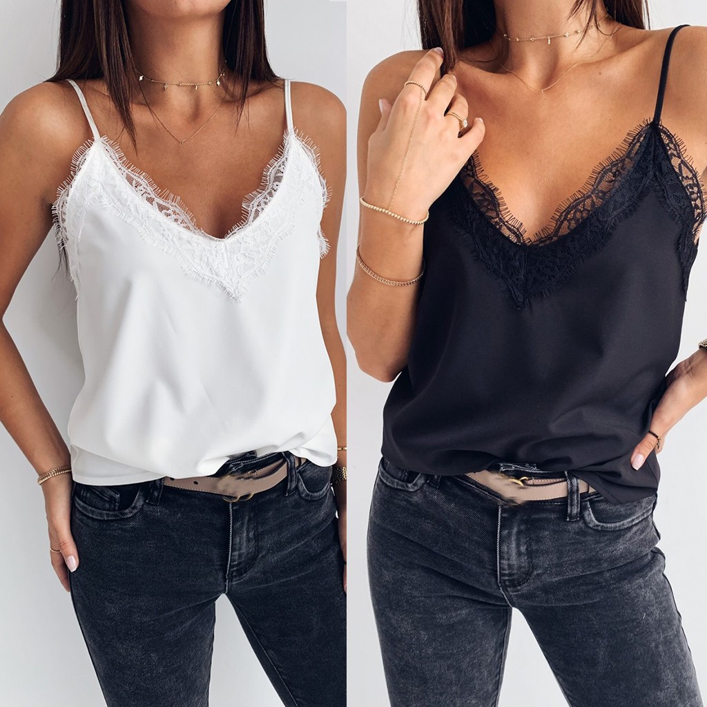Styles Black White Women Vest Top V Neck Lace Spaghetti Strap Tank Tops Casual Sleeveless Shirts Blouse Camisetas tirantes mujer
Styles Black White Women Vest Top V Neck Lace Spaghetti Strap Tank Tops Casual Sleeveless Shirts Blouse Camisetas tirantes mujer