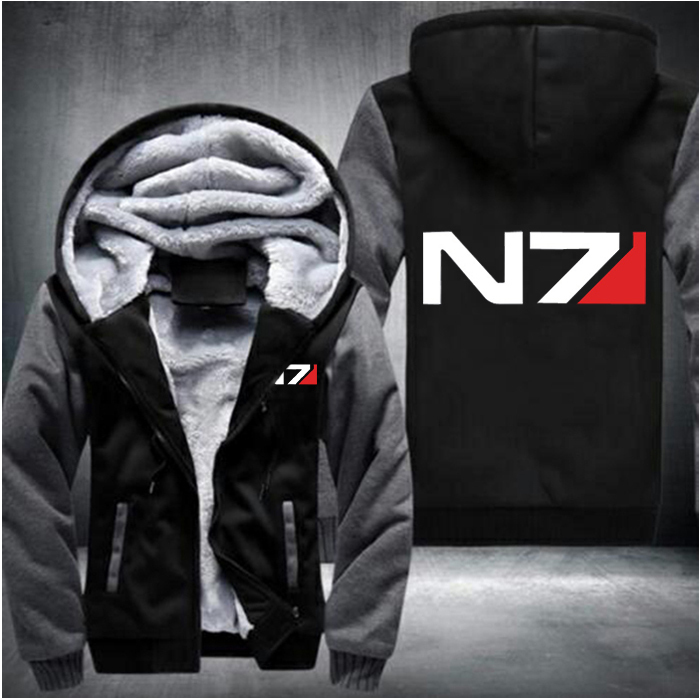 USA size Men Mass Effect N7 Zipper Jacket Sweatshirts Thicken Hoodie Coat Casual sweatshirts men fashion hoodie streetwear 201020