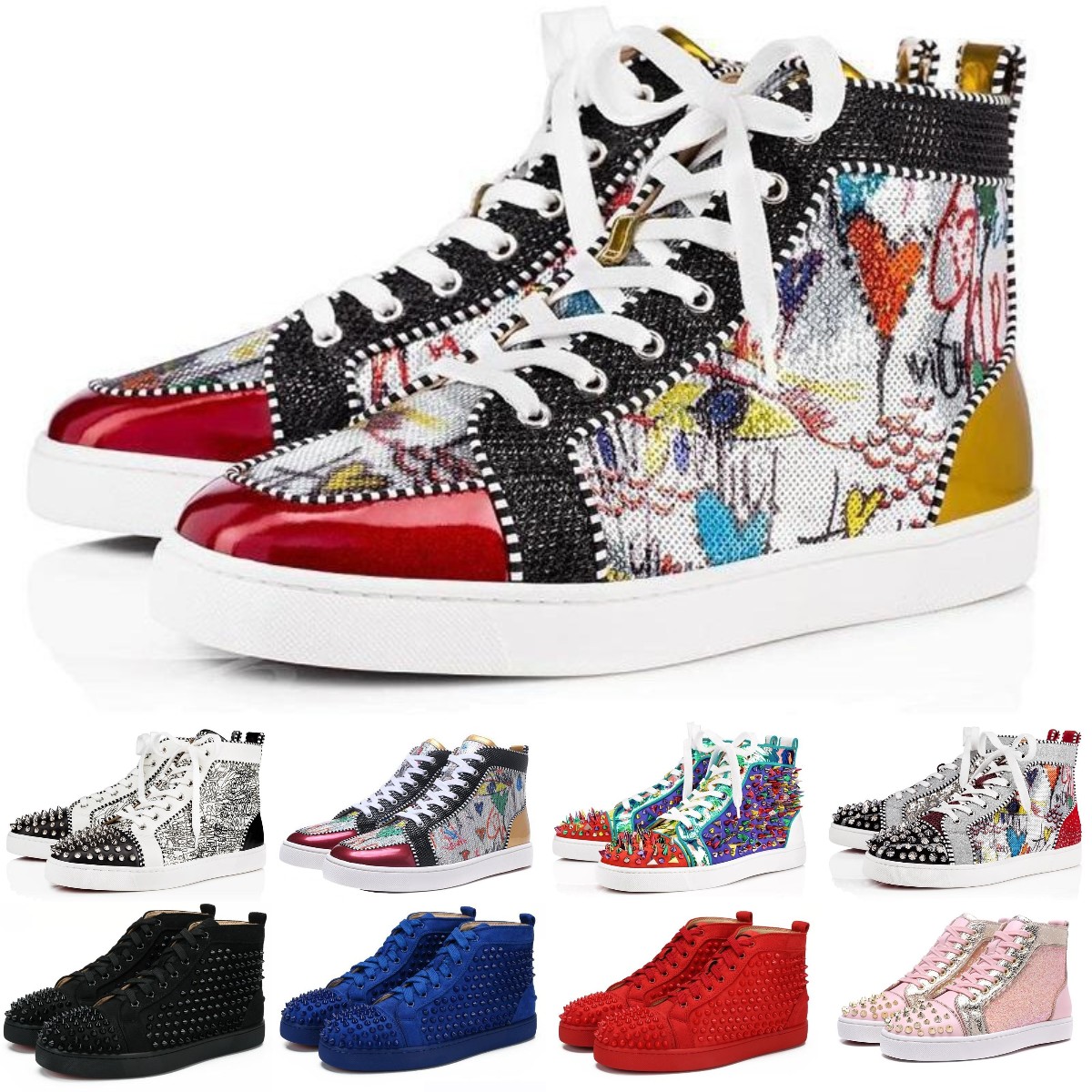 Luxury Designer Shoes Studded Spikes Fashion Red Suede Leather Mens Sneakers Womens Flat Bottoms Sports Trainers Party Outdoor Size 36-48 With Box, Black
Luxury Designer Shoes Studded Spikes Fashion Red Suede Leather Mens Sneakers Womens Flat Bottoms Sports Trainers Party Outdoor Size 36-48 With Box, Black
