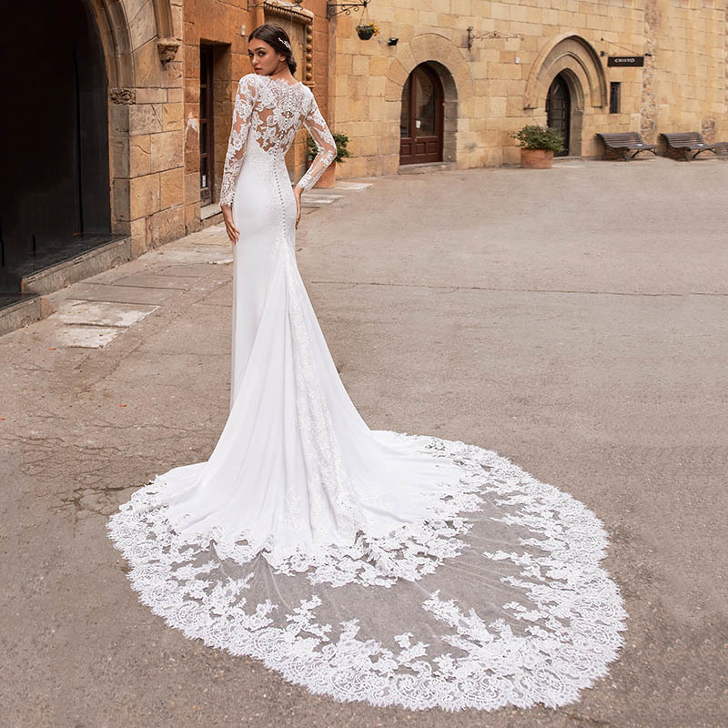 New Vestido De Mariage Long Sleeves Es 2021 Mermaid v Neck Lace Appliques Wedding Gowns Backless Bridal Turkey 8563, Ivory
New Vestido De Mariage Long Sleeves Es 2021 Mermaid v Neck Lace Appliques Wedding Gowns Backless Bridal Turkey 8563, Ivory