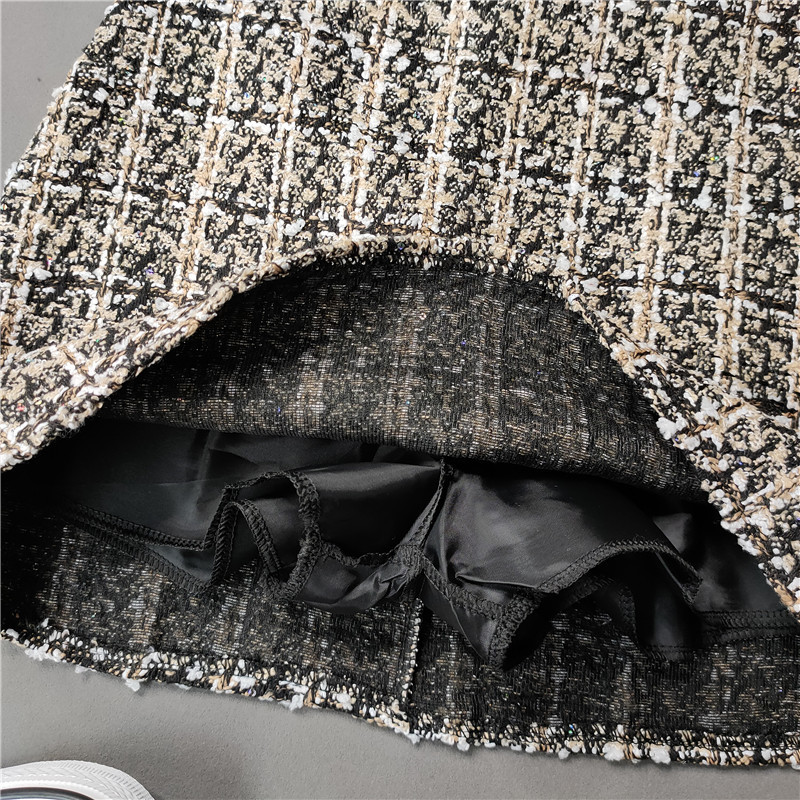 Korean Plaid Skirt Women Sequins Slim Short Skirts Women Autumn High Waist Vintage Aline Woolen Skirt Female With Shorts 210306
