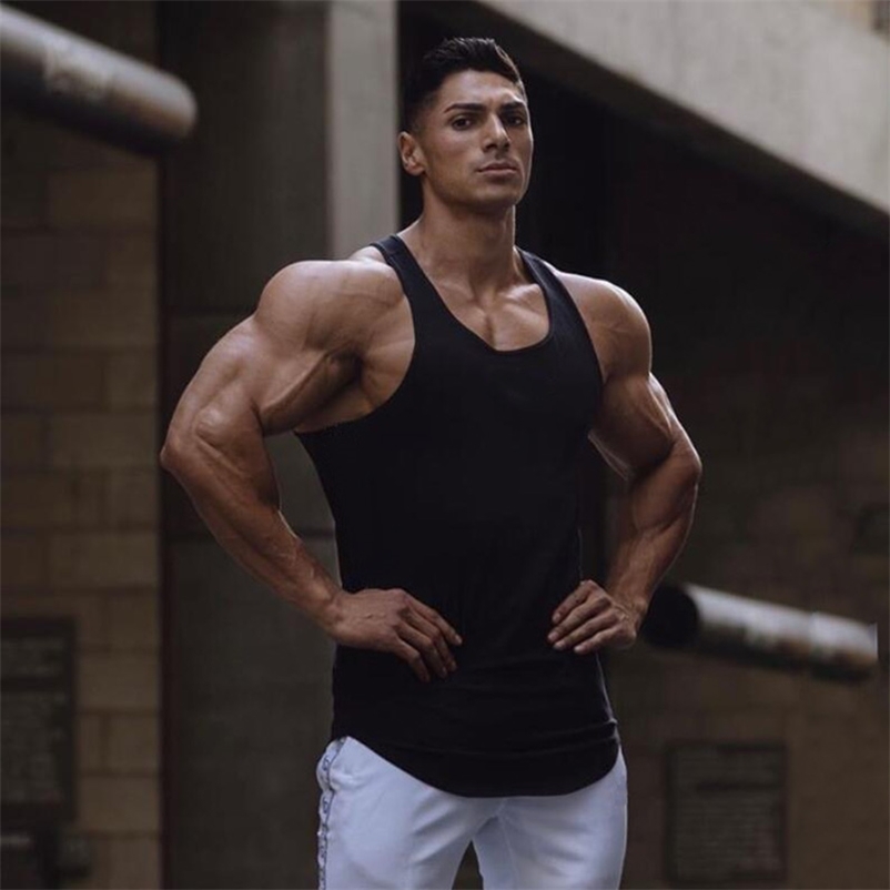 Plain Cotton Bodybuilding Sleeveless Shirts Gym Tank Top Men Fitness Tops Mens Singlets Street Workout Vest Clothes 210623