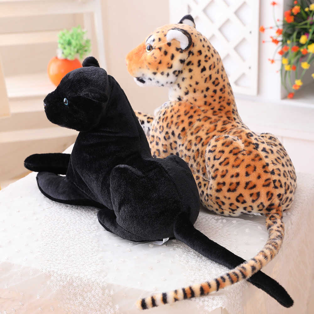 Giant Size Lifelike Forest King Panthera Simulation Stuffed Wild Animal Cheetah Plush, Black Panther Leopard Soft Toys Q0727