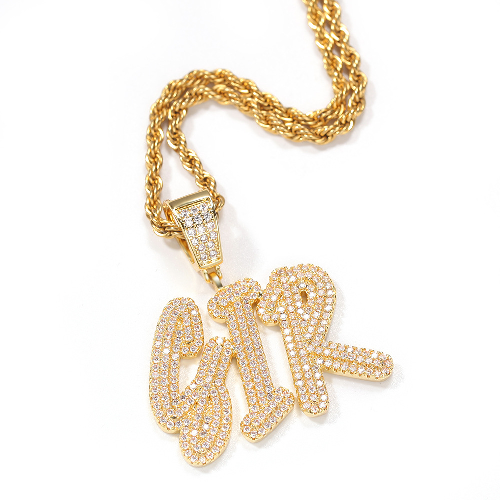 A-Z Custom Name Letters Pendant Necklaces Charm For Men Women TopBling White Zirconia with Twisted Rope Chain