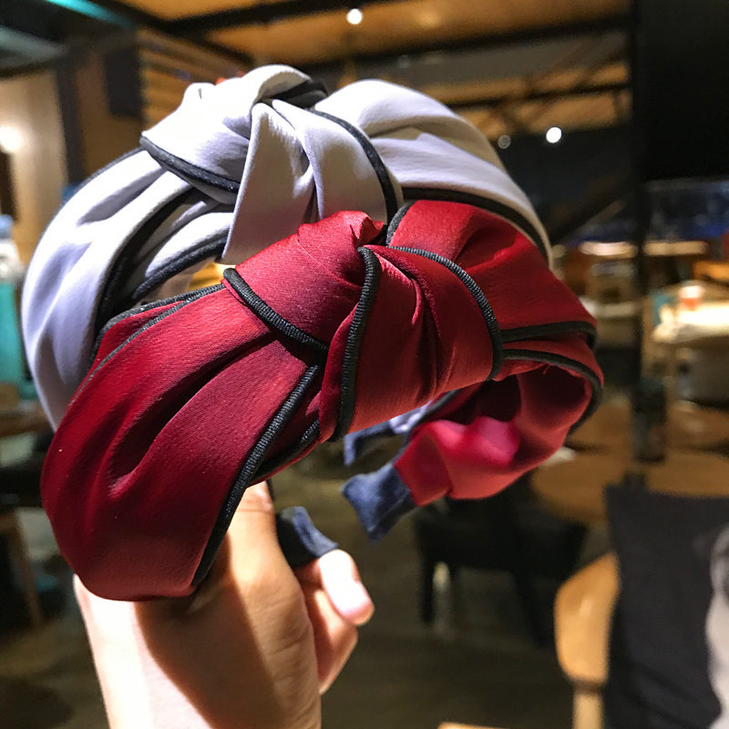Fashion Women Wideedged knot retro simple fabric headband pressure solid color cave adult hair