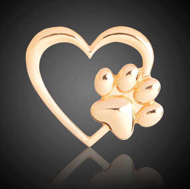 Silver Gold Color Love Heart Paw Lapel Pin Pet Paw Print Pet Loss and Pet Memorial Pins Jewelry Dog Cat Lover Gifts GC77