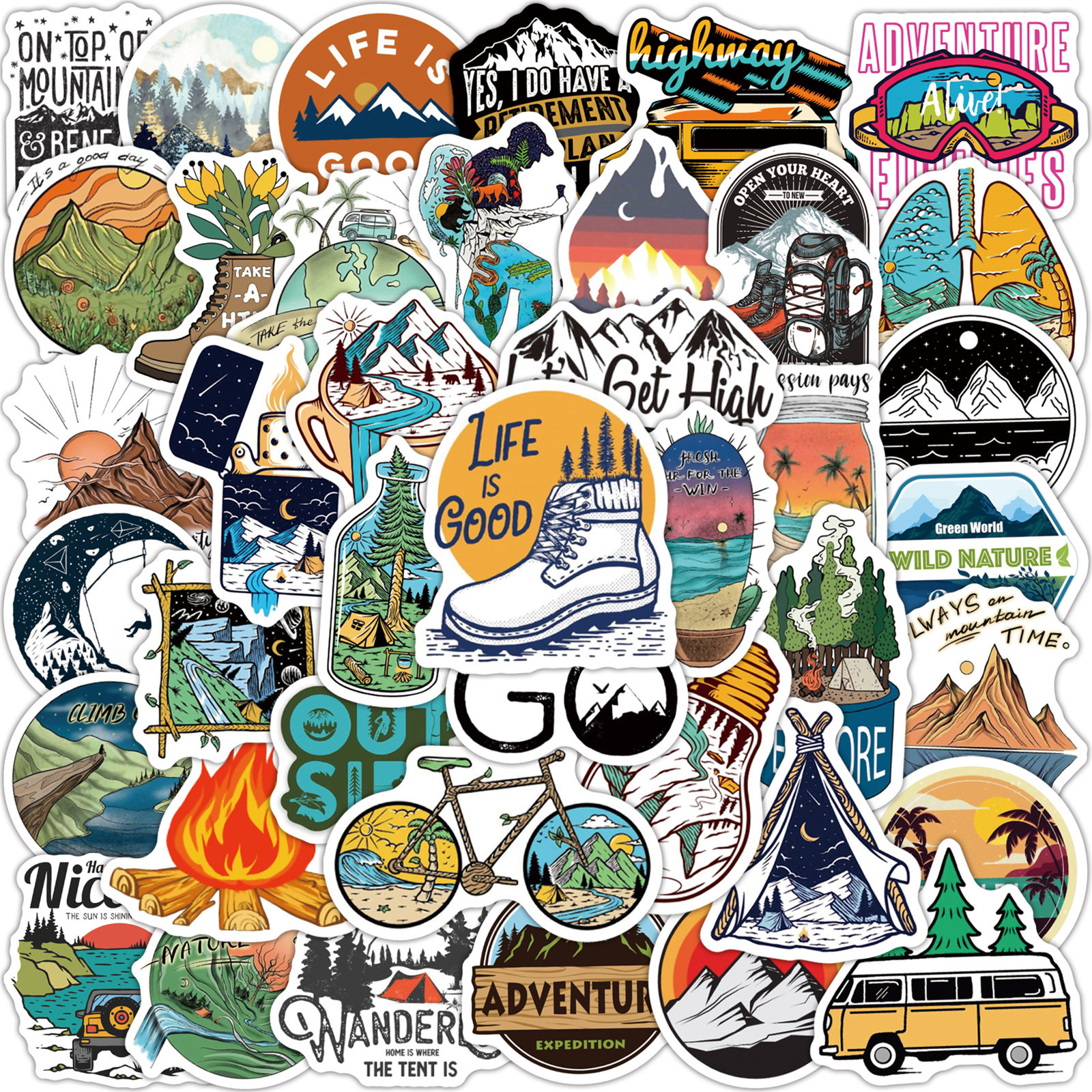 50pcs Forest Hiking Camping Stickers Outdoor Travel Beautiful Scenery Decal Sticker To DIY Water Bottle Phone Laptop
50pcs Forest Hiking Camping Stickers Outdoor Travel Beautiful Scenery Decal Sticker To DIY Water Bottle Phone Laptop