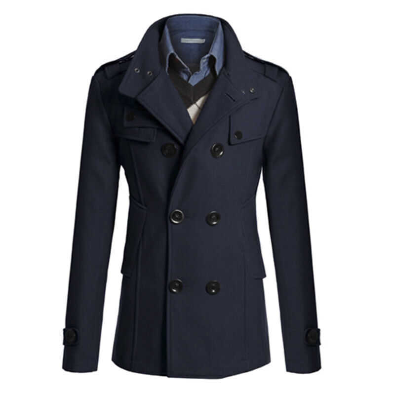 Mens Double Breasted Trench Coat Winter Warm Long Slim Jacket Business Overcoat 210819