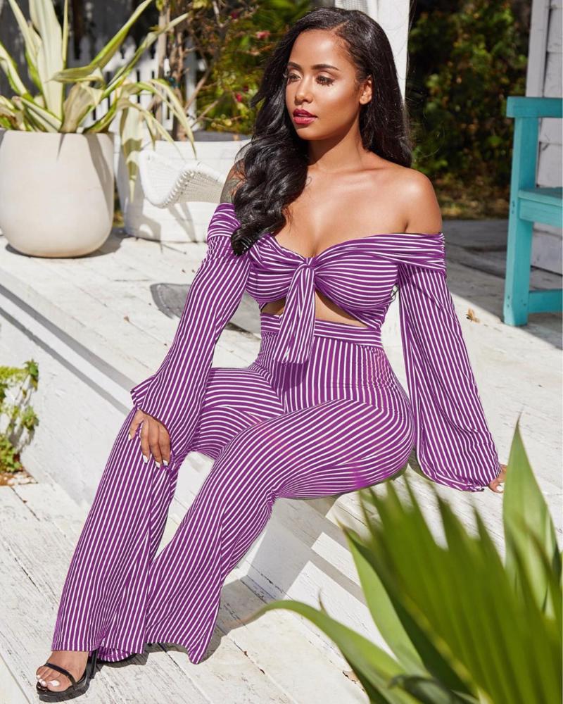 Women's Tracksuits High Fashion Striped Print Women Strapless Top With Pants Summer Suits