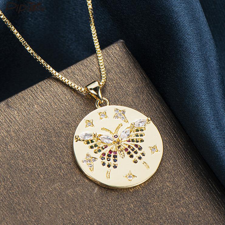 Pipitree Cubic Zirconia Butterfly Pendant Necklace Copper Gold Color Round Charm Women Necklaces Party Wedding Jewelry Collier
Pipitree Cubic Zirconia Butterfly Pendant Necklace Copper Gold Color Round Charm Women Necklaces Party Wedding Jewelry Collier