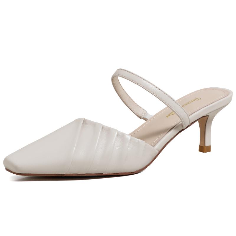 Women's genuine leather pleated sqaure toe narrow band slip-on thin high heel summer sandals slingback ladies slim mules shoes, Blue
Women's genuine leather pleated sqaure toe narrow band slip-on thin high heel summer sandals slingback ladies slim mules shoes, Blue