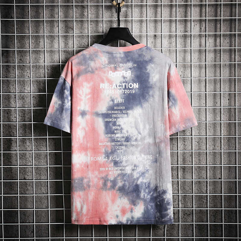 Men's T-shirt 100% Cotton Summer Plus-size M-5XL Tie-dye Front Rear Printed Fashion Casual T-shirts Male 210707