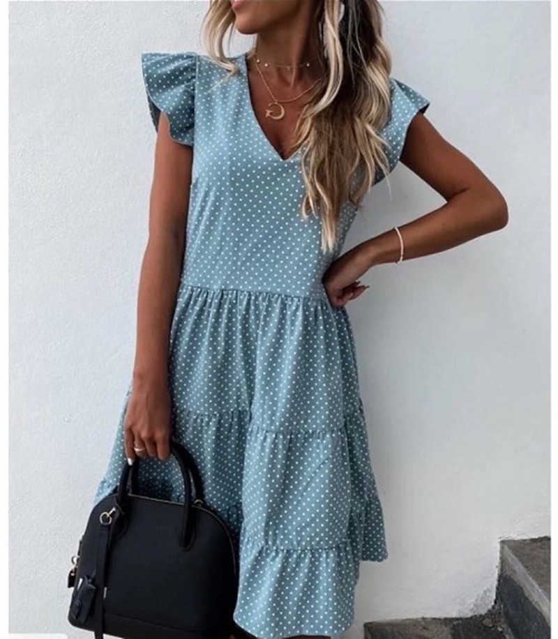 Summer Dress Women Polka Dot Street Sexy Casual Loose Thin Beach Party Plus Size V Neck Mini Female Vestidos 210623