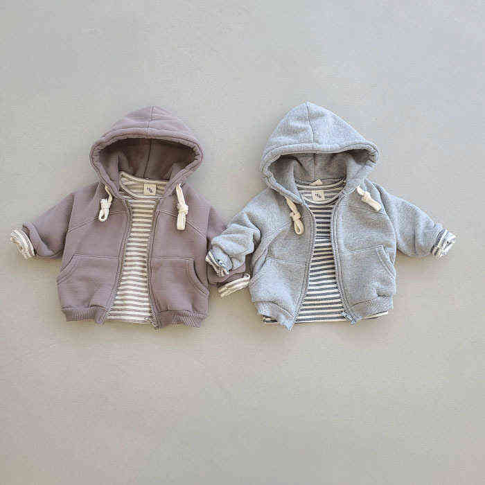 Korean Baby Clothes Hoodies Girls Boys Cotton Fleece Sweatshirt Kids Hooded Jacket Oversized Hoodie Wholesale 211110