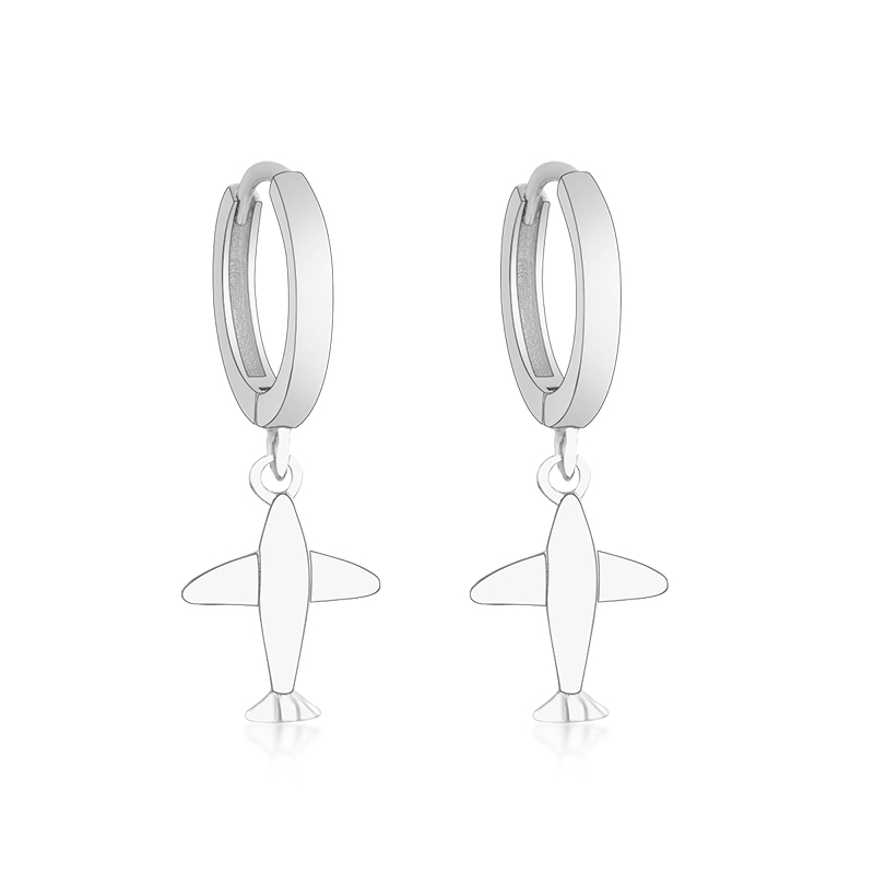 Authentic 925 Sterling Silver Gold Color Aircraft Pendant Hoop Earrings Women Girls Childlike Cute Airplane Jewelry Gift Bijoux